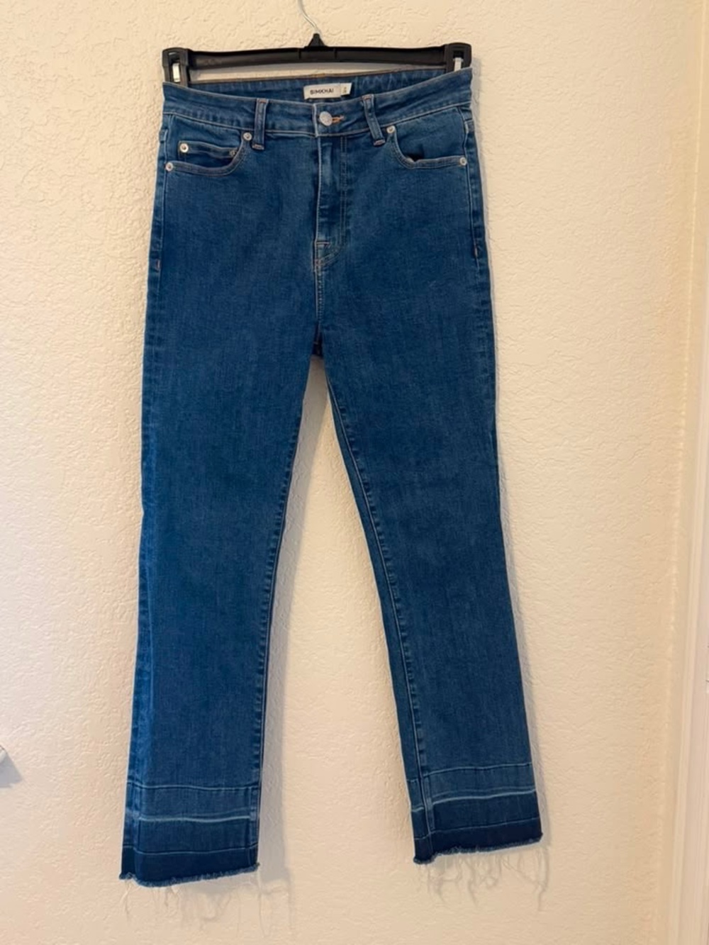 SIMKHAI Women's Size 27 High Rise Straight Leg Raw Hem Organic Cotton Jeans USA